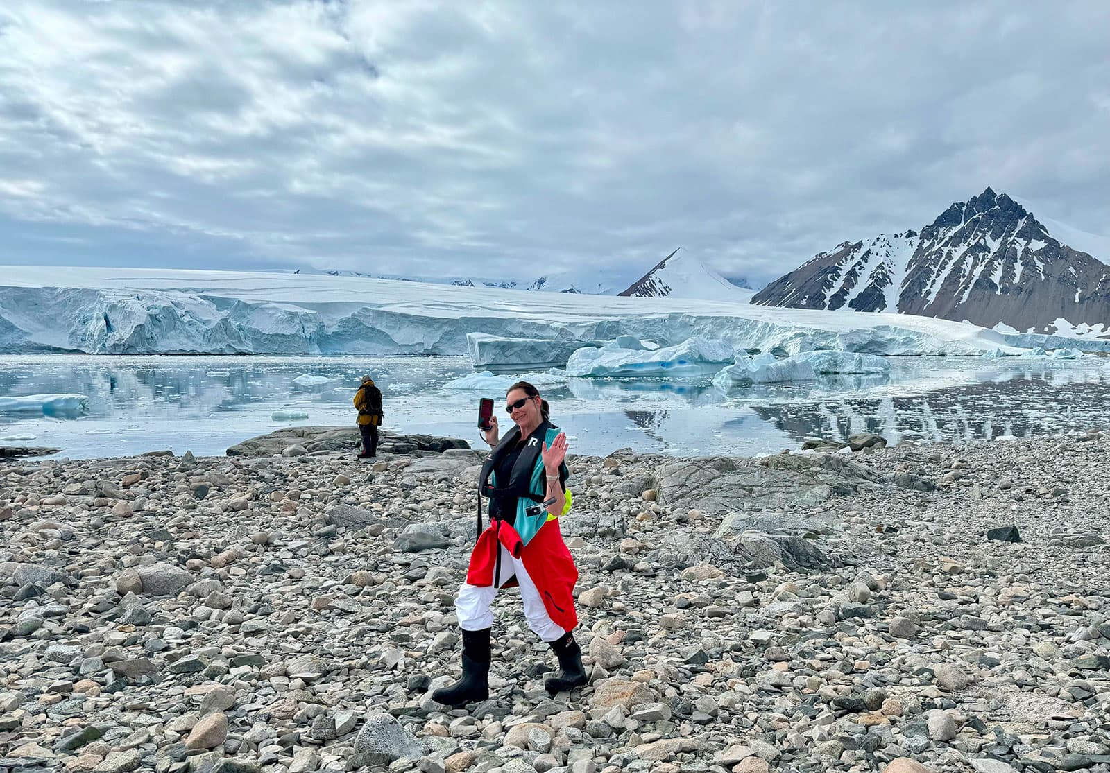 Jennifer walking during an Antarctic ice landing