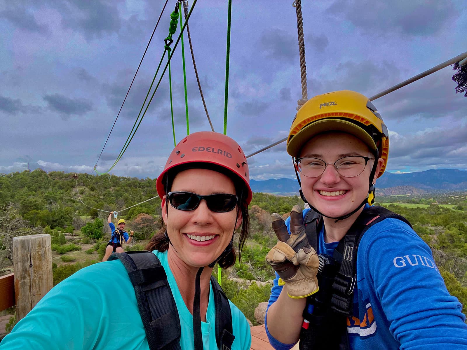 Jennifer posing with a Royal Gorge zipline guide