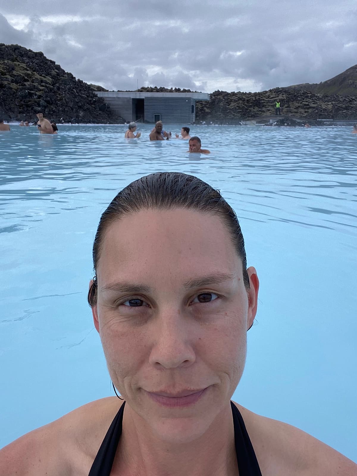 Jennifer immersed in the Blue Lagoon