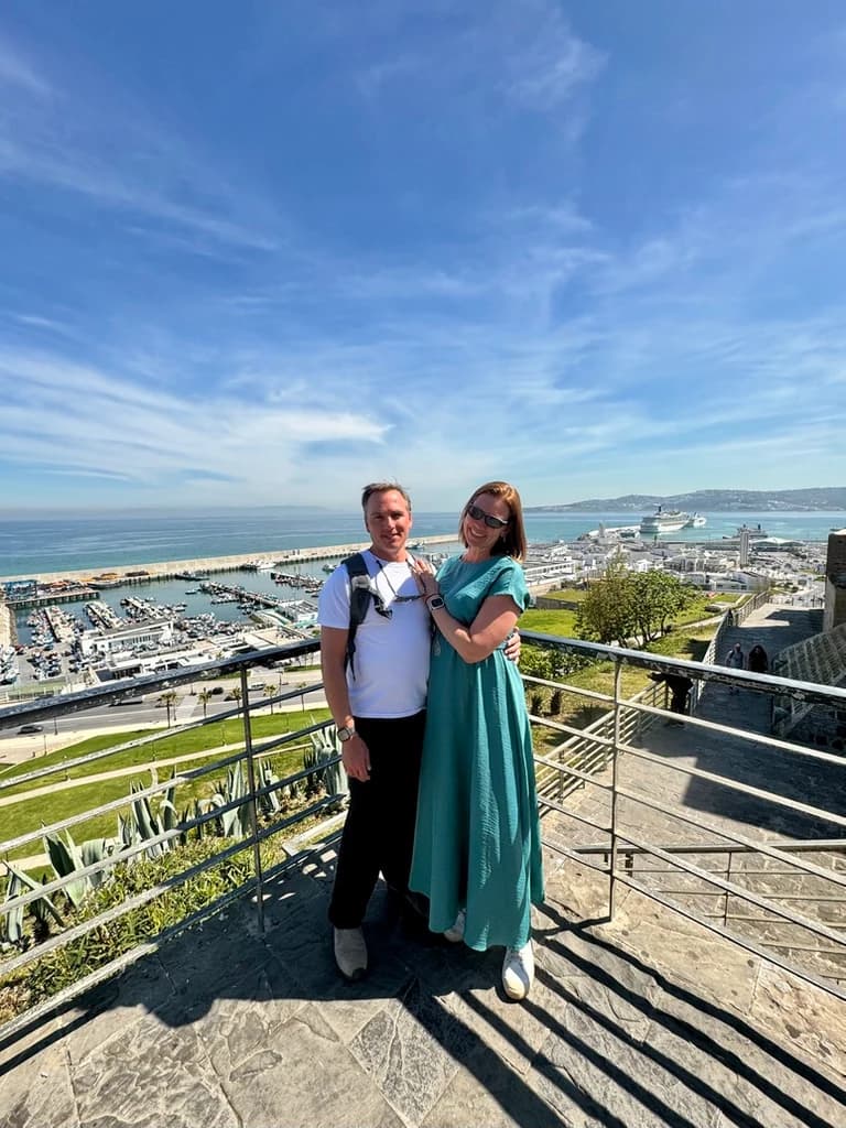 Jennifer and Kevin at the Kasbah Viewpoint above Tangier's port