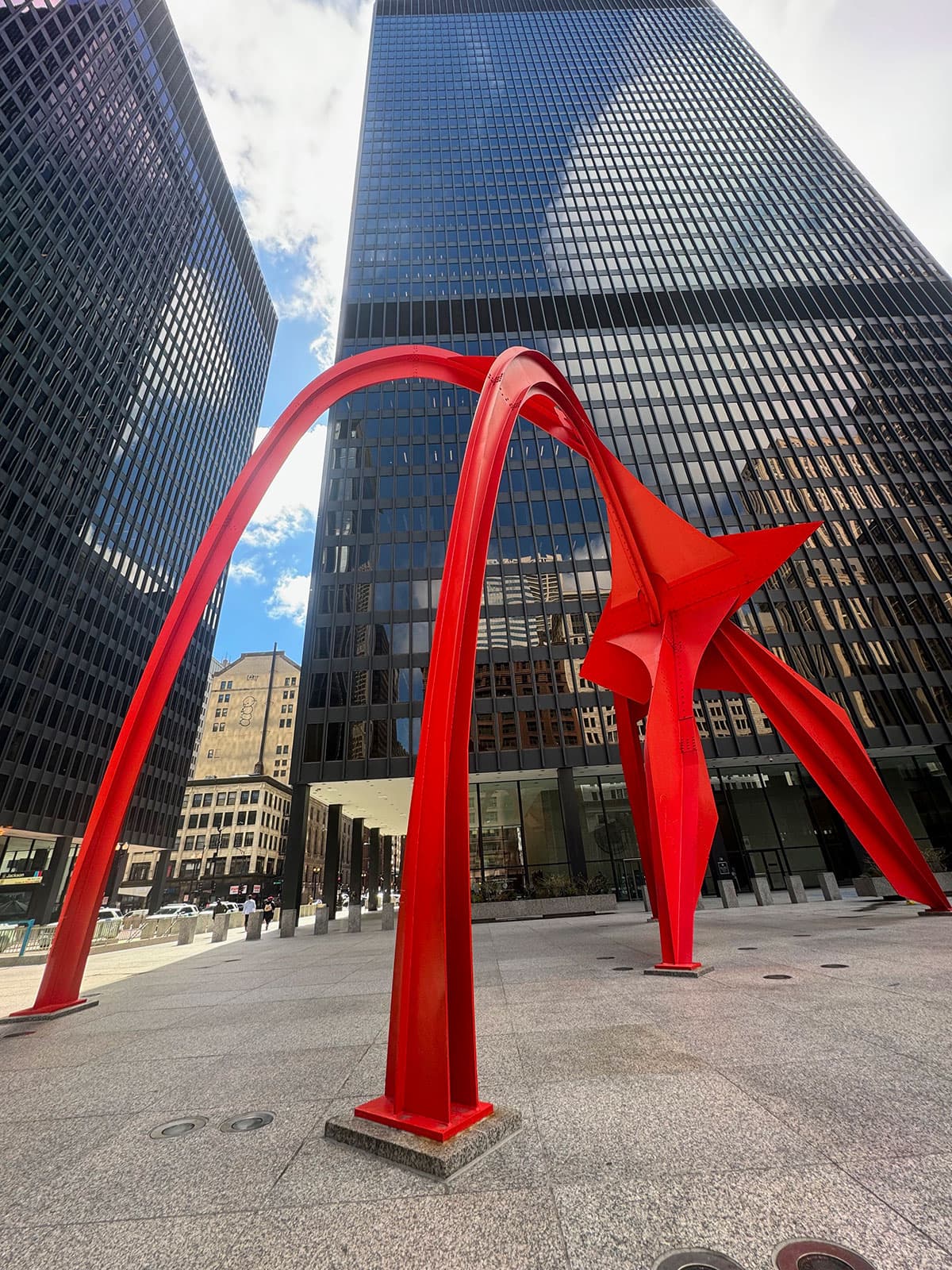 Red Flamingo sculpture in Chicago's Federal Center